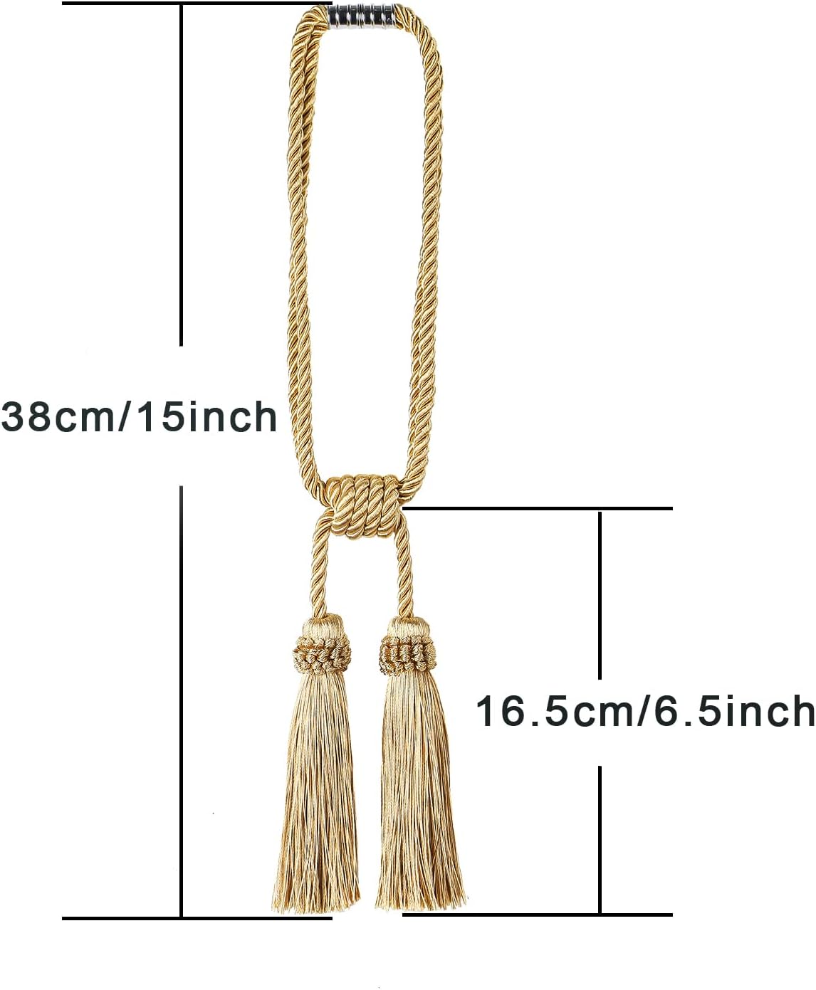 Magnetic Curtain Tiebacks Handmade Tassel Drapery Holdback,4P | Gold,Modern Handmade Tie Backs,Magnet Tassel Curtain