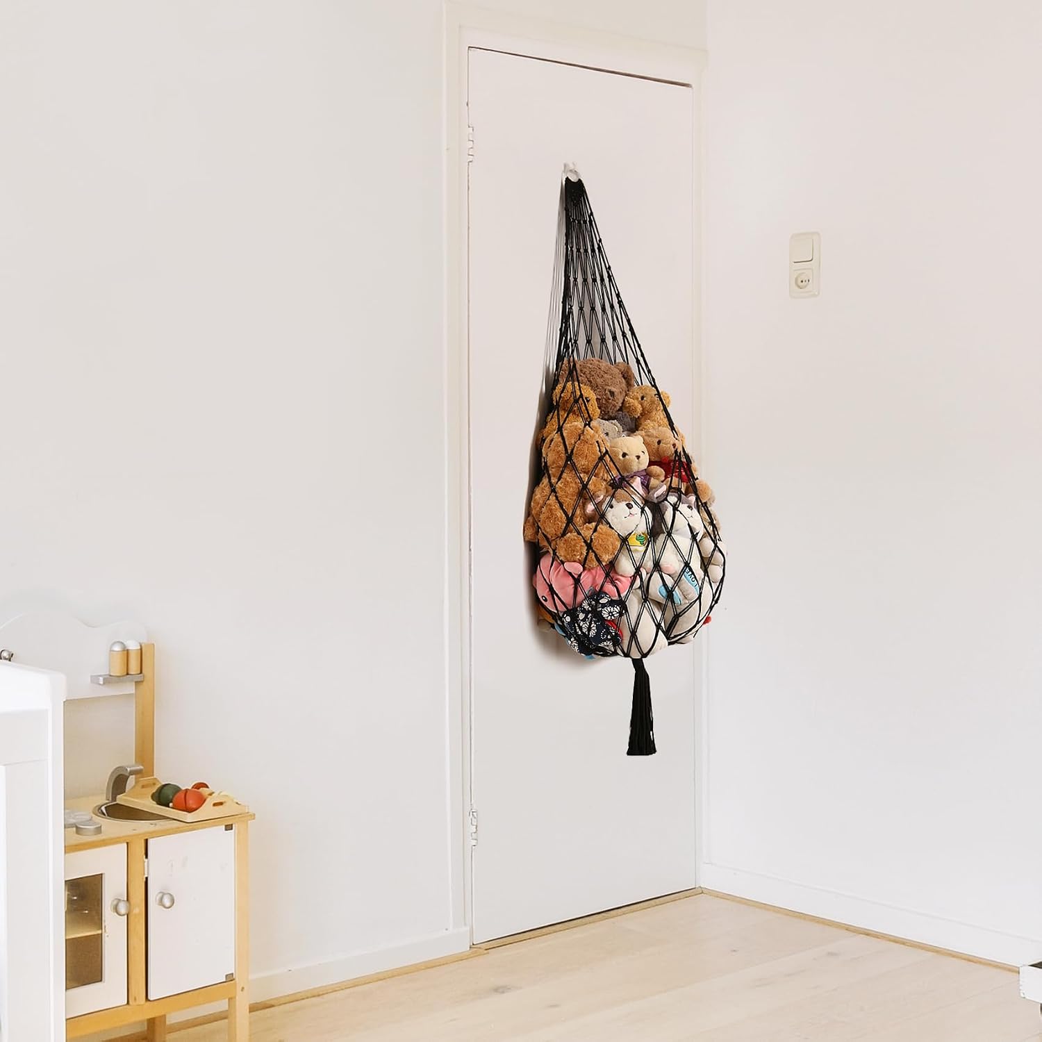 Stuffed Animal Hammock Corner Hanging Net for Stuffy Animal Storage Macrame Toy Display / Black / L