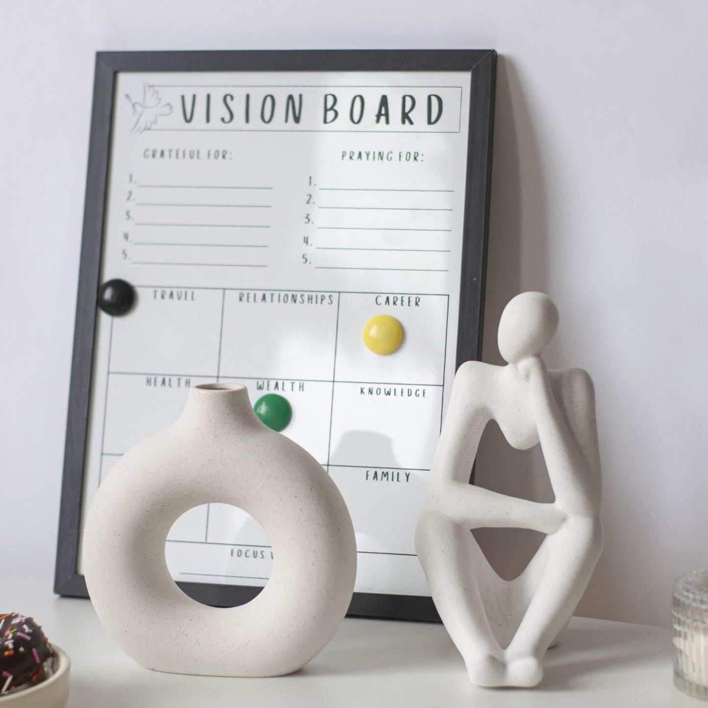 Donut Vase Hollow Ceramic Vase for Flowers Handmade Minimalist Boho ins Style Modern / Small / White