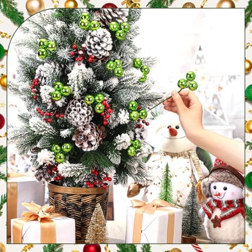 Syhood 12 Sets 7.9 Inch Christmas Ball Picks and Sprays Decor, Lime Green