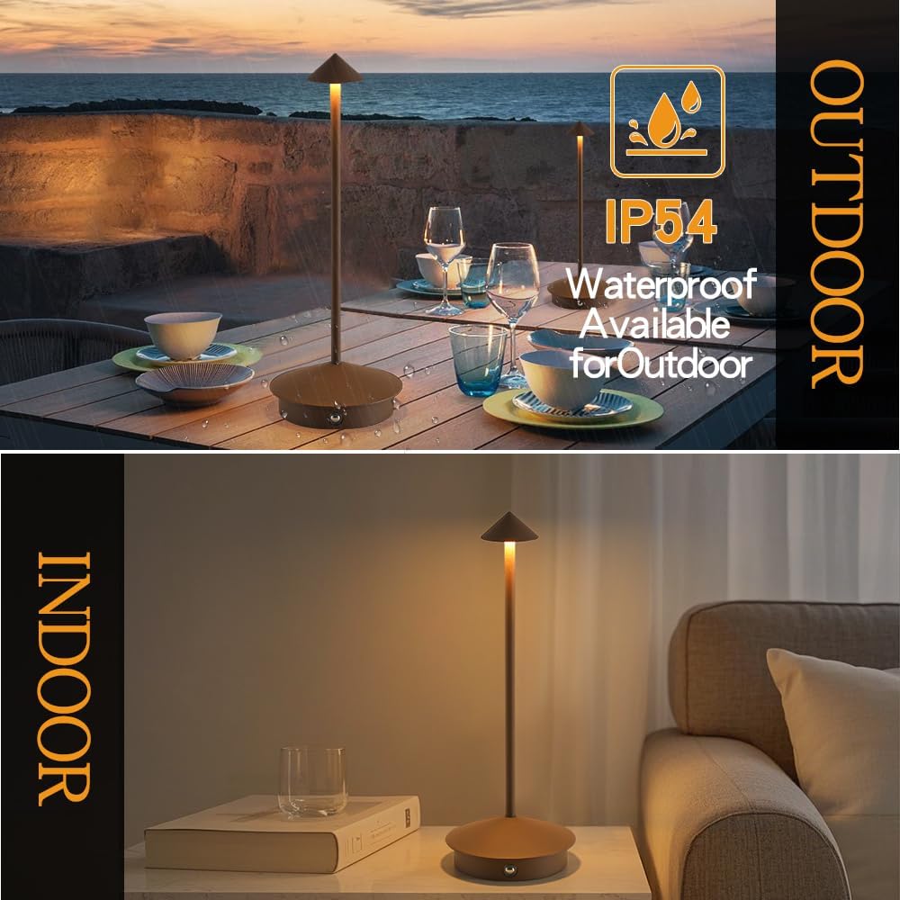 2 Pack LED Rechargeable Cordless Table Lamps,Portable Outdoor 5000mAh Battery Operated Table Light Touch Control 3