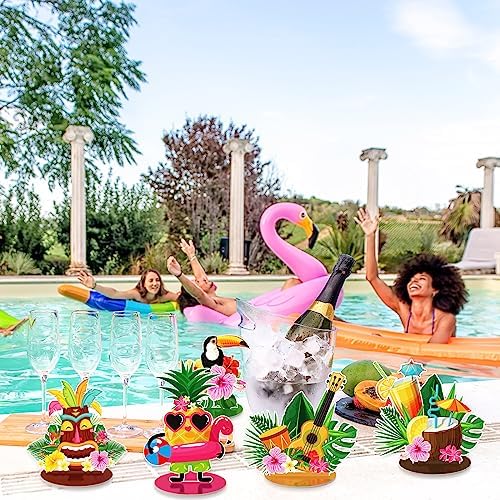 Namalu 16 Pcs Hawaiian Table Decorations Luau Table Centerpieces Aloha Tiki for Tropical Pineapple Centerpieces Hawaii Theme Summer Beach Birthday Party Supplies(Hawaiian Theme)