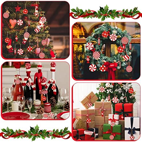 Qunclay 36 Pcs Halloween Wood Hanging Ornaments Red and White Peppermint