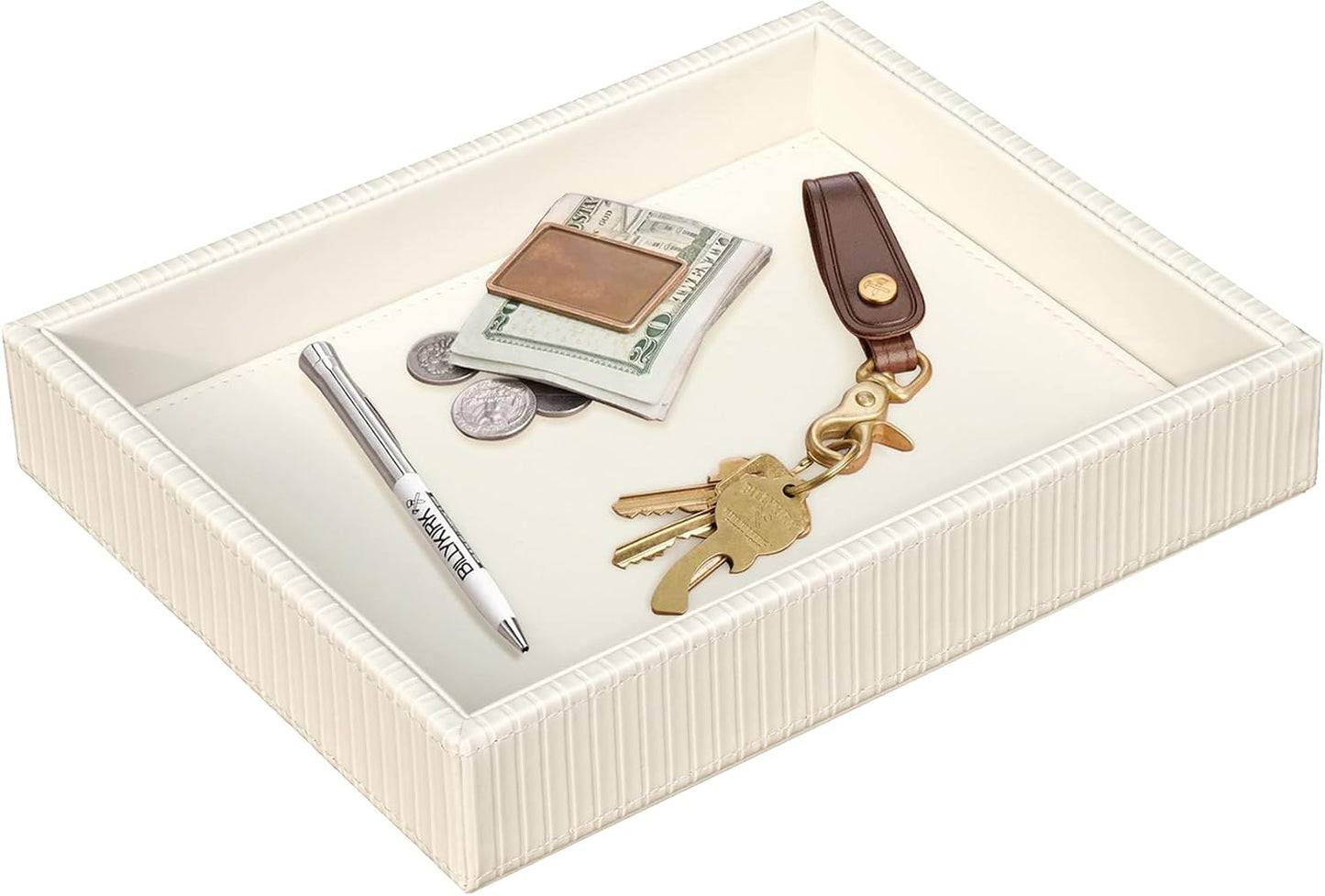 Faux Leather Vanity Tray / Creamwhite Stripe / 10.2 x 8.4 x 1.8