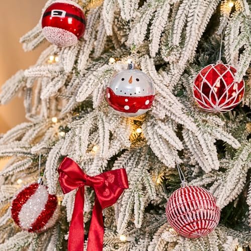 JORNOY 12CT 3.12-Inch Christmas Balls Ornaments for Tree, Red & White