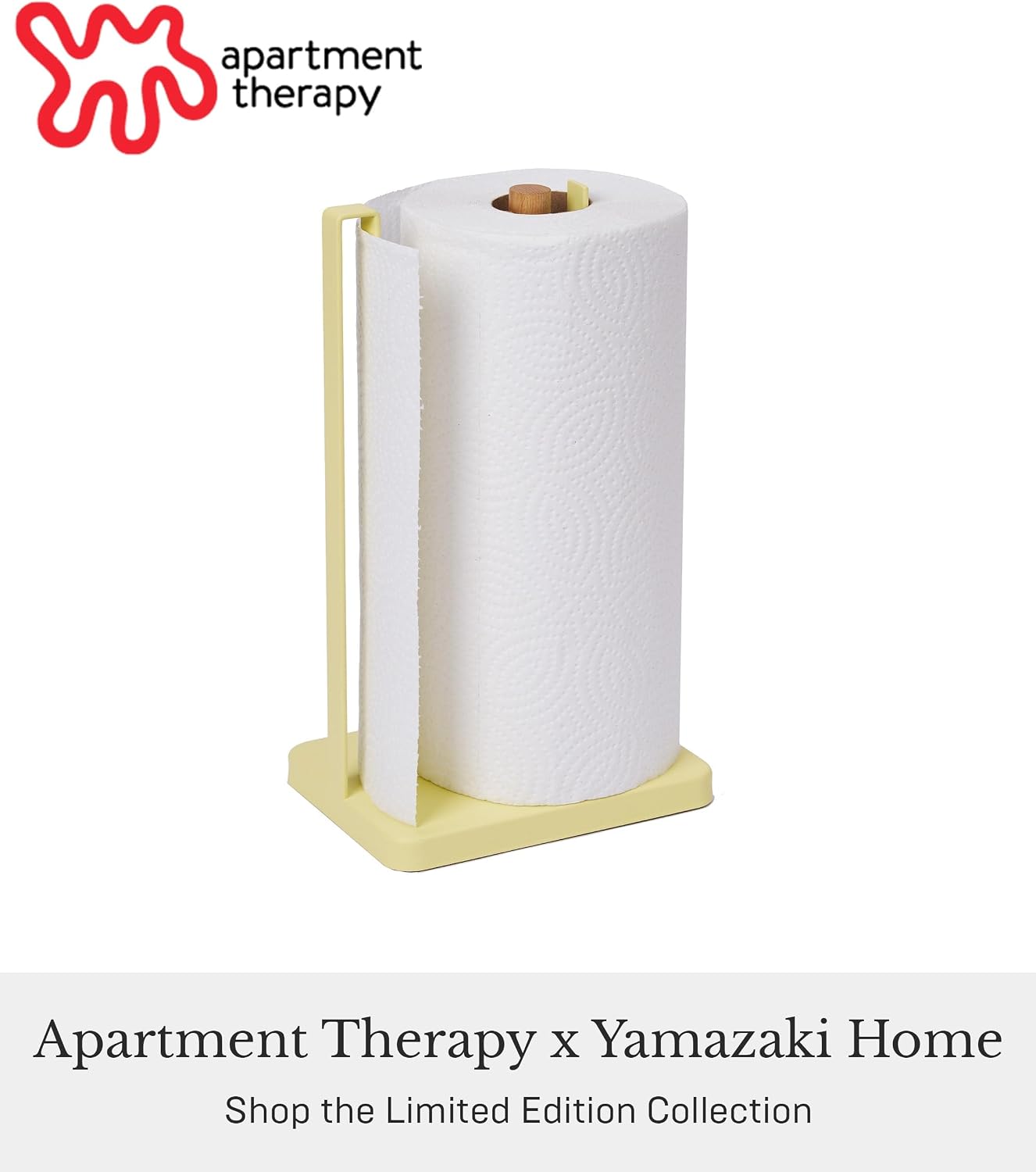 Yamazaki Home Tosca One-Handed Tear Paper Towel Holder - Kitchen Storage Rack - Steel + Wood