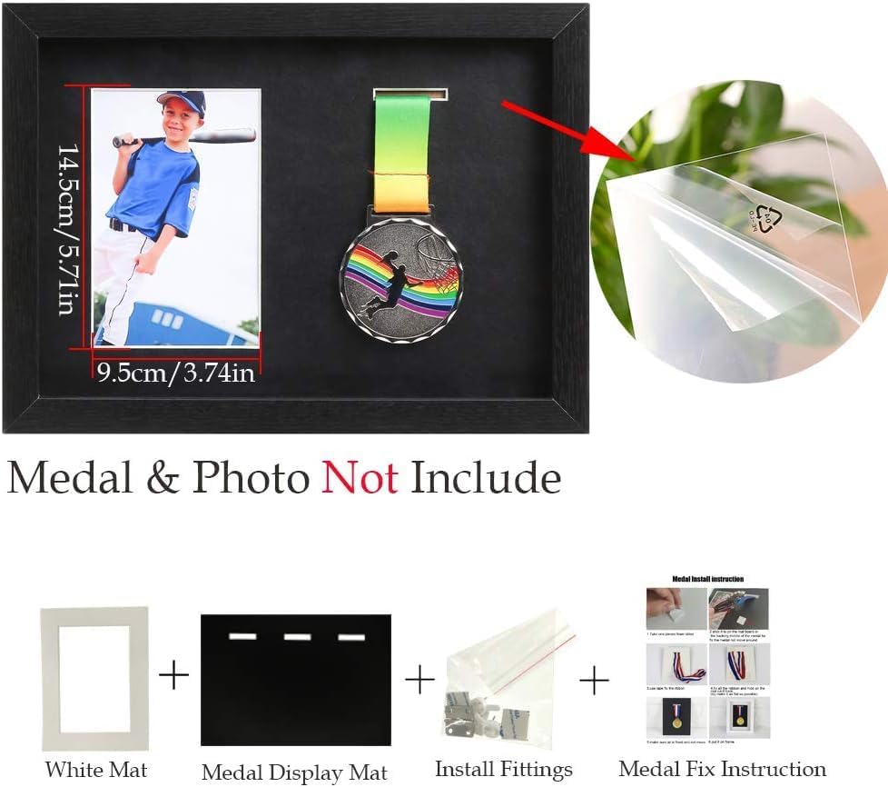 IHEIPYE Medal Display Shadow Box Medal Display Case Black A4 | Runners, Marathon, Race Winner, Soccer, Football