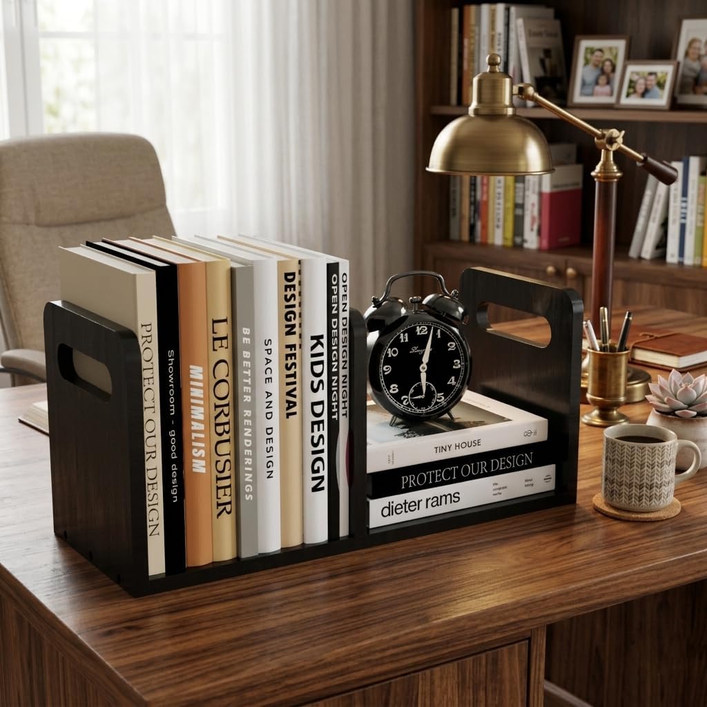 100% Solid Wood Adjustable Desktop Bookshelf / Black