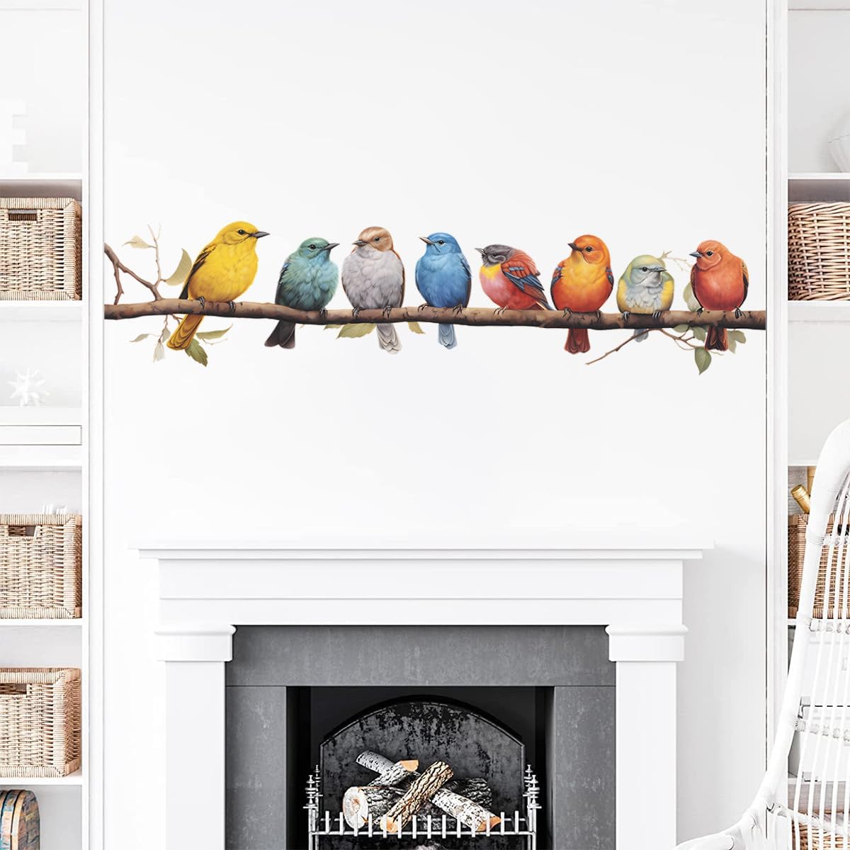 Birds on Branch Wall Decals Peel and Stick Birds Vinyl Wall Stickers / Watercolor / Set of 2