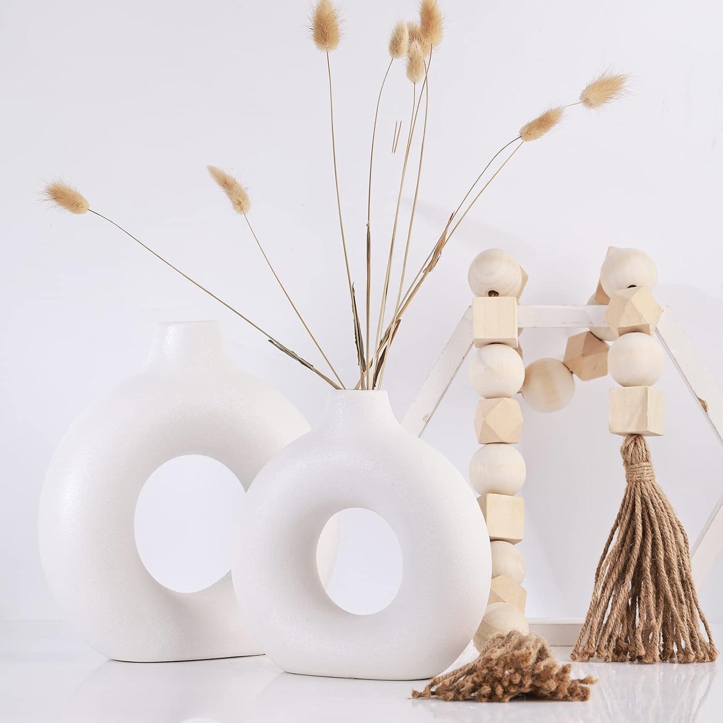 Ceramics Vase / Minimalist Nordic Hollow Donut Vase / White / Set of 2