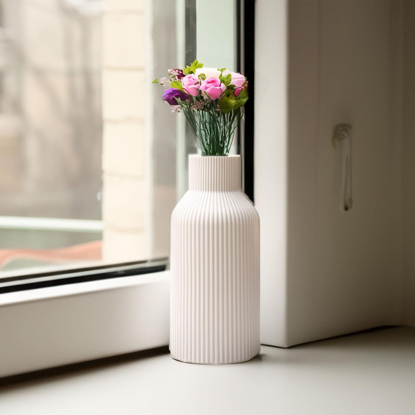 Bohemian Ceramic Vase / White / 7in