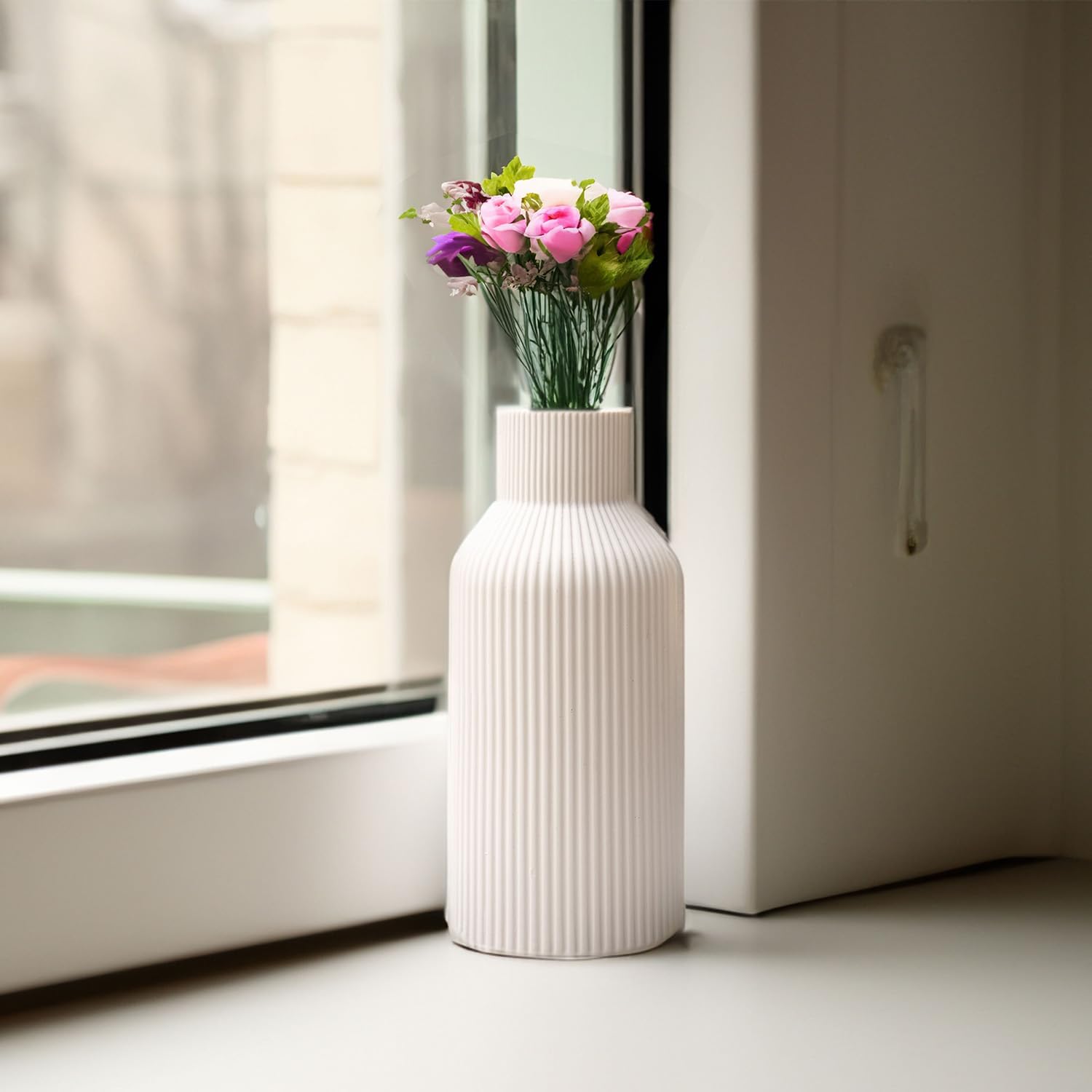 Bohemian Ceramic Vase / White / 7in