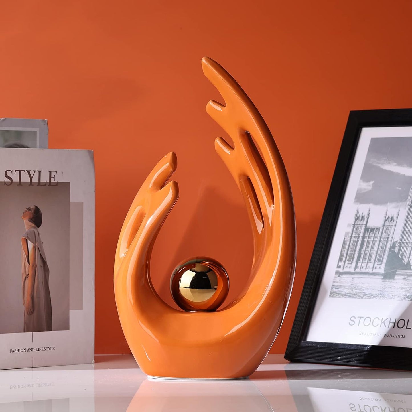 Gold Art Ceramic Statues / Orange / Big