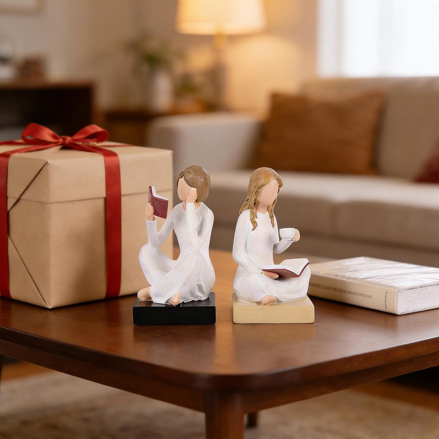 Reading Girl Bookends for Women / Beige / Set of 2
