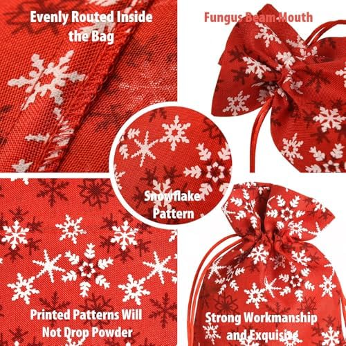 12 Pack Of Christmas Gift Bags With Drawstring Reusable Designs For Christmas Party Supplies Favors (snowflake, 13 * 18cm/5 * 7inch)