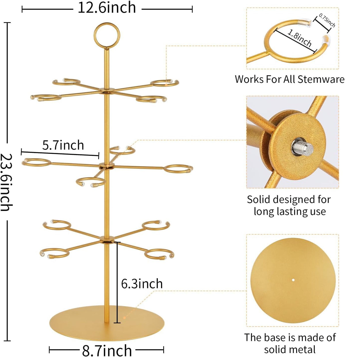 QPIX DIGITAL Champagne Tower,Metal Cocktail Tree Stand 3 Tier - 12 Holders For Champagne, Cocktails, Martini, Margarita