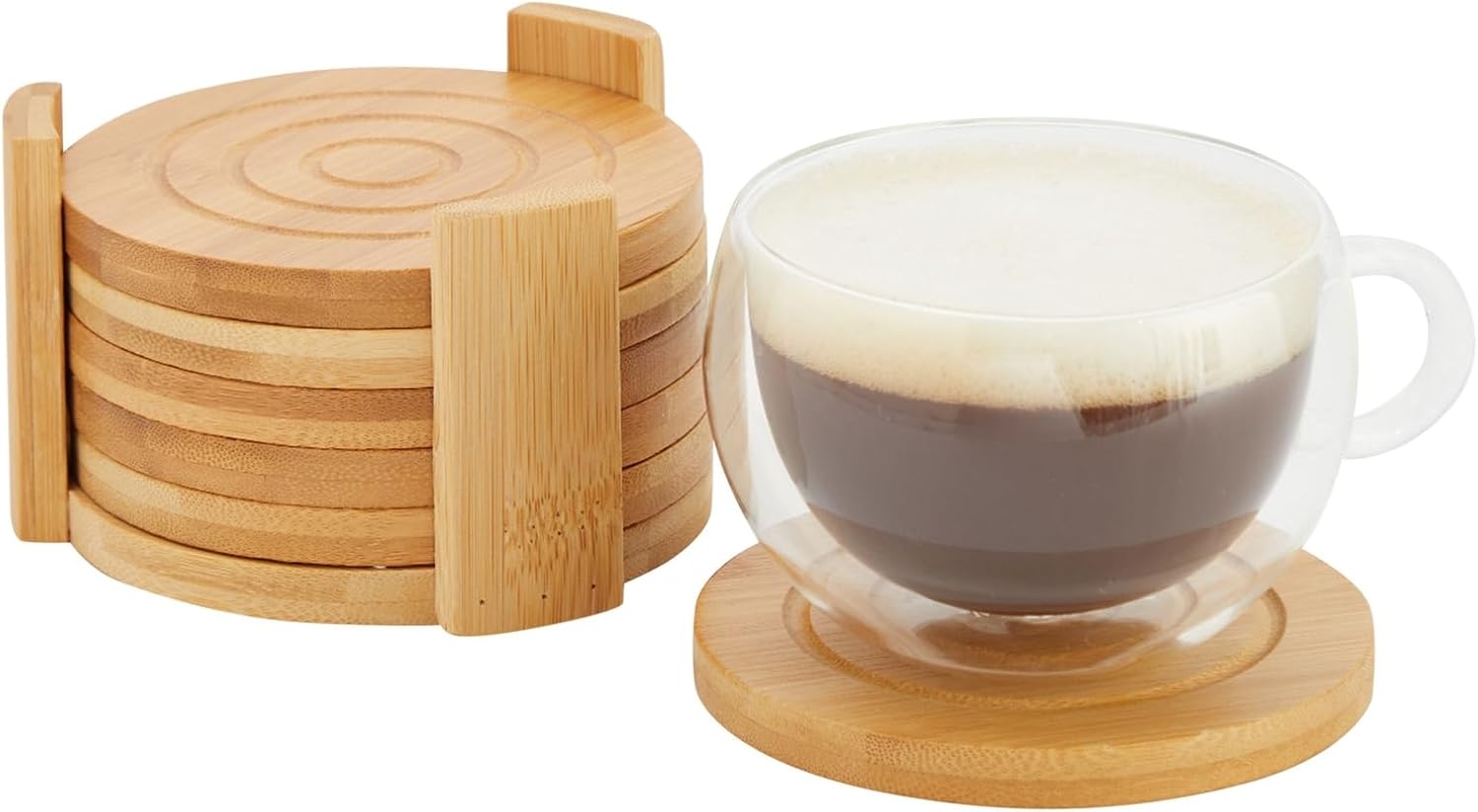 Coasters -4.3- Round Light Bamboo Wood / 4.3 Inches / Brown / Set of 6