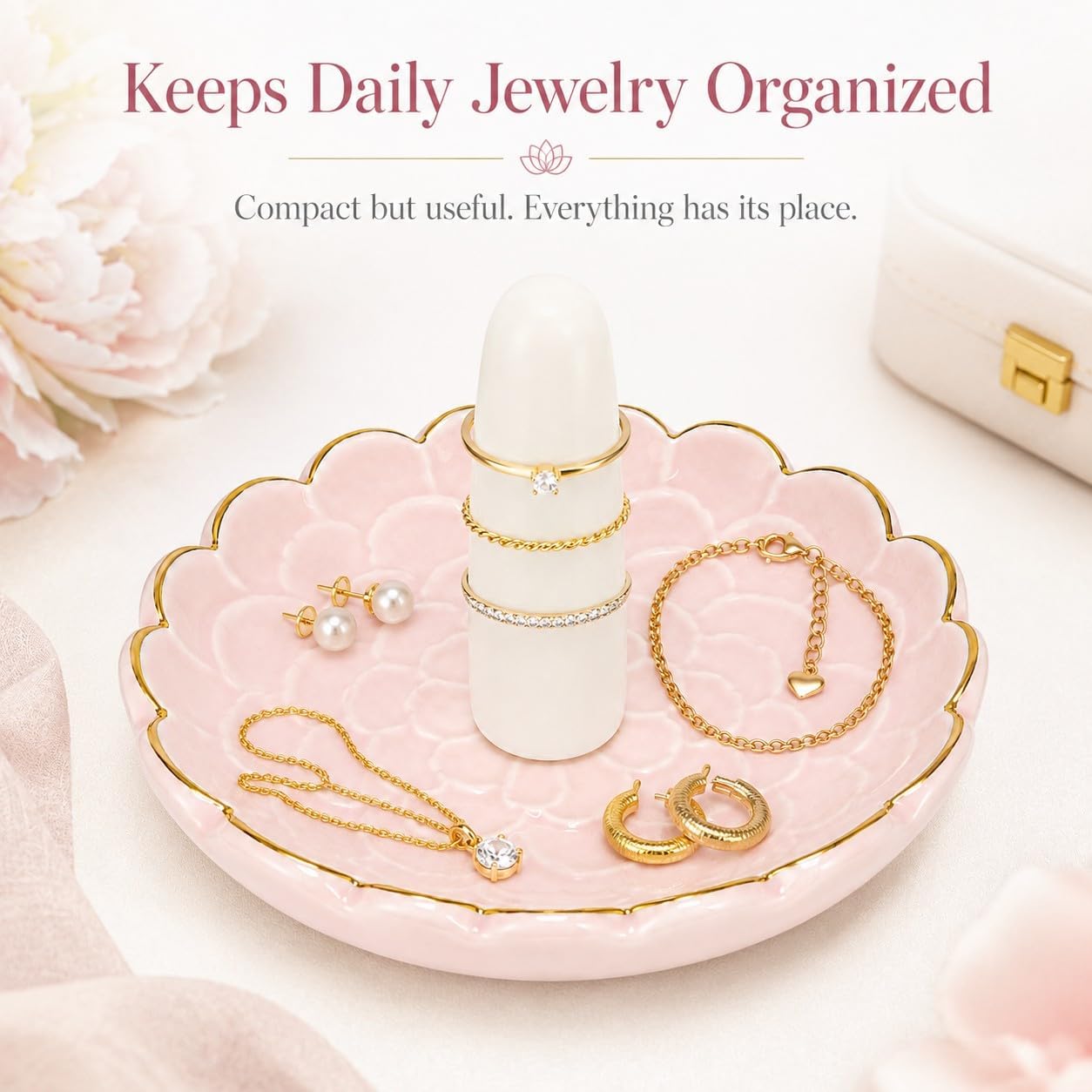 Ceramic Ring Dish Jewelry Tray / Flowers / Pink