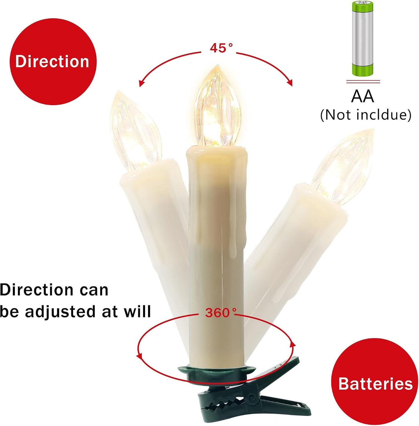 LED Taper Candles with Remote 4in, 10 Clip-On Christmas Tree Lights | Magical Floating Flameless Candle Short Battery