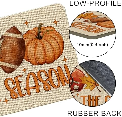 Hexagram Fall Door Mat, Fall Football Pumpkin Front Door Mat Outdoor Rug