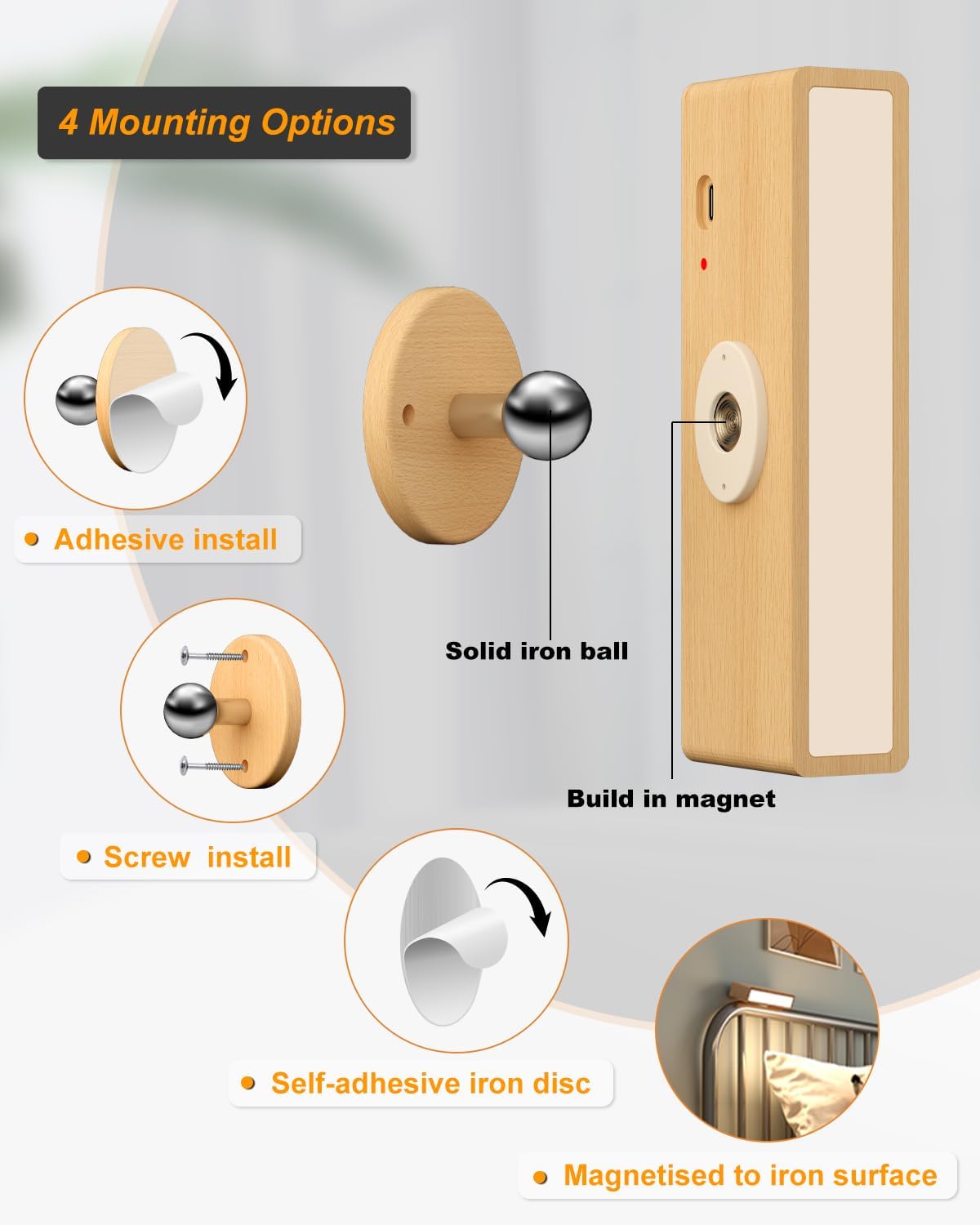 DetarZinLED Wall Lights Battery Operated Wooden,Magnetic Wall Sconces Rechargeable,Adhesive Wall Lights for