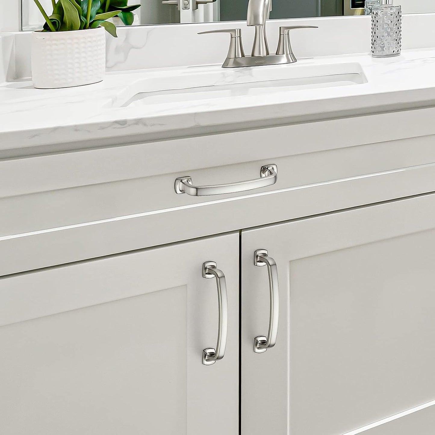 Arch Cabinet Pulls Solid 3-3/ Kitchen / Brushed Nickel / 3-3/4 Inch Hole Center / 4 Inch / Set of 10