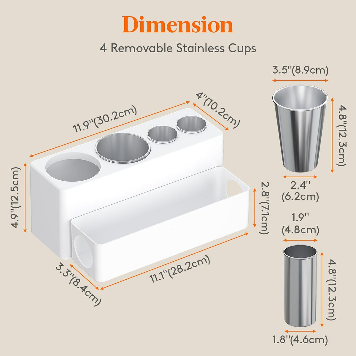 Lifewit Hair Tool Organizer Dryer Holder Countertop with 4 Cups, White | 4 Stainless cups Tools Organizer, Acrylic body