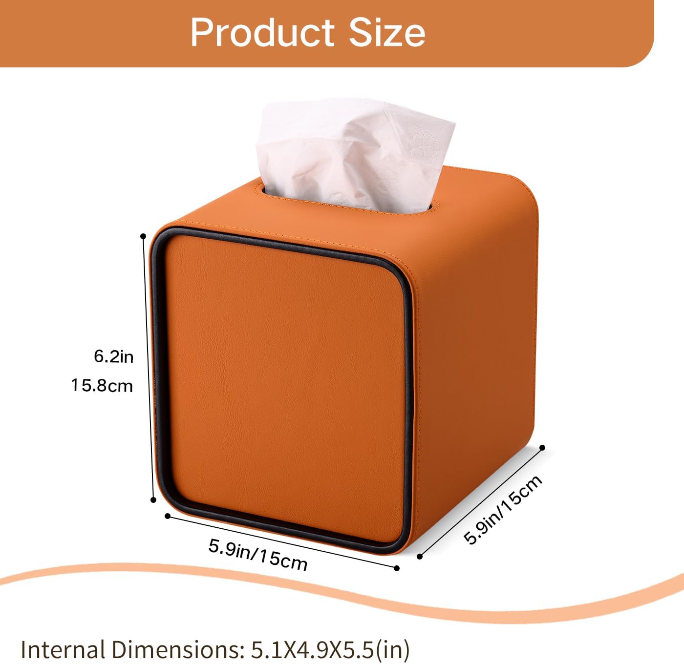 PU Leather Tissue Box Holder / Orange / Square
