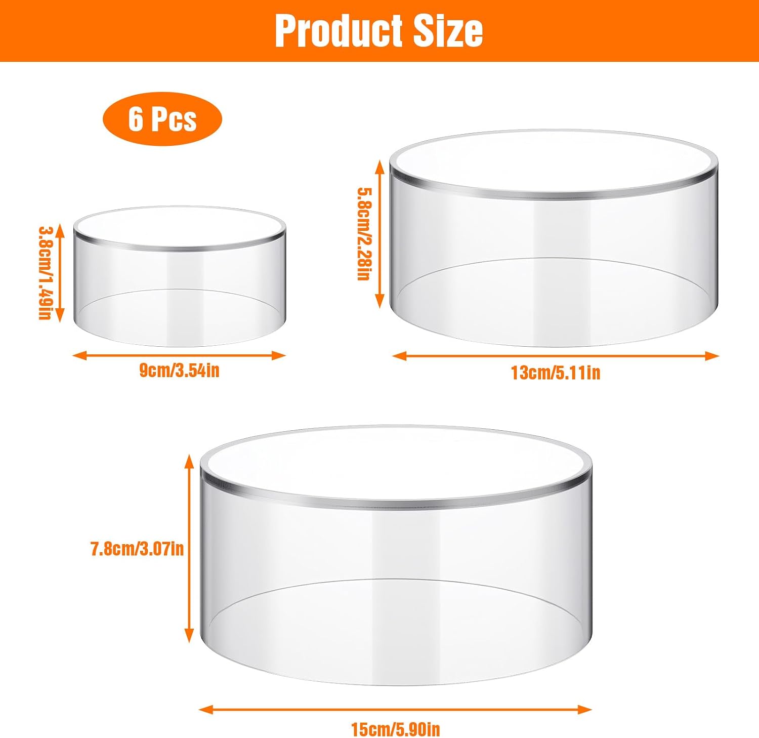 Round Acrylic Risers Display Stands / Clear / Set of 6