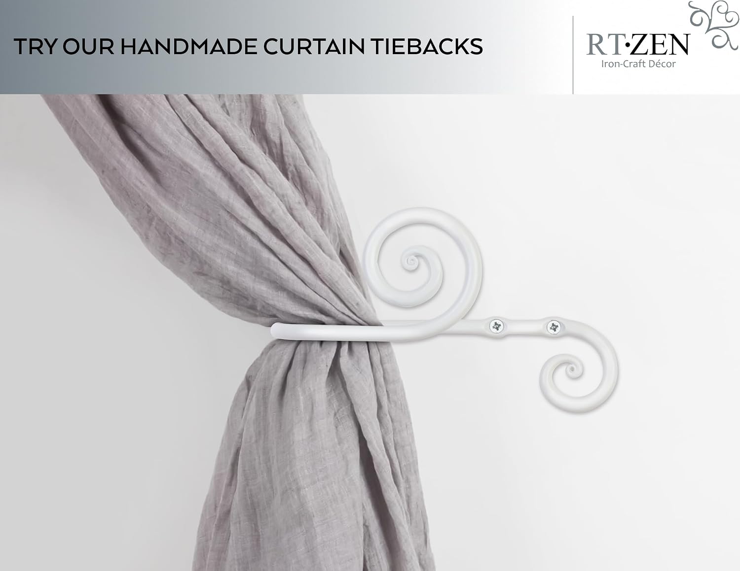 Metal Curtain Tiebacks, Drapery Holders for Wall, 2 Pcs | Farmhouse Wrought Iron Curtain Holdbacks, Ornamental Window