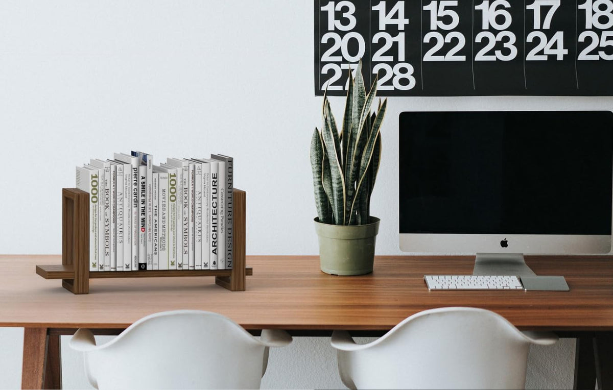 100% Solid Wood Adjustable Desktop Bookshelf, Retro Tabletop Bookshelf, Desk Shelf Holder for Living Room, Home