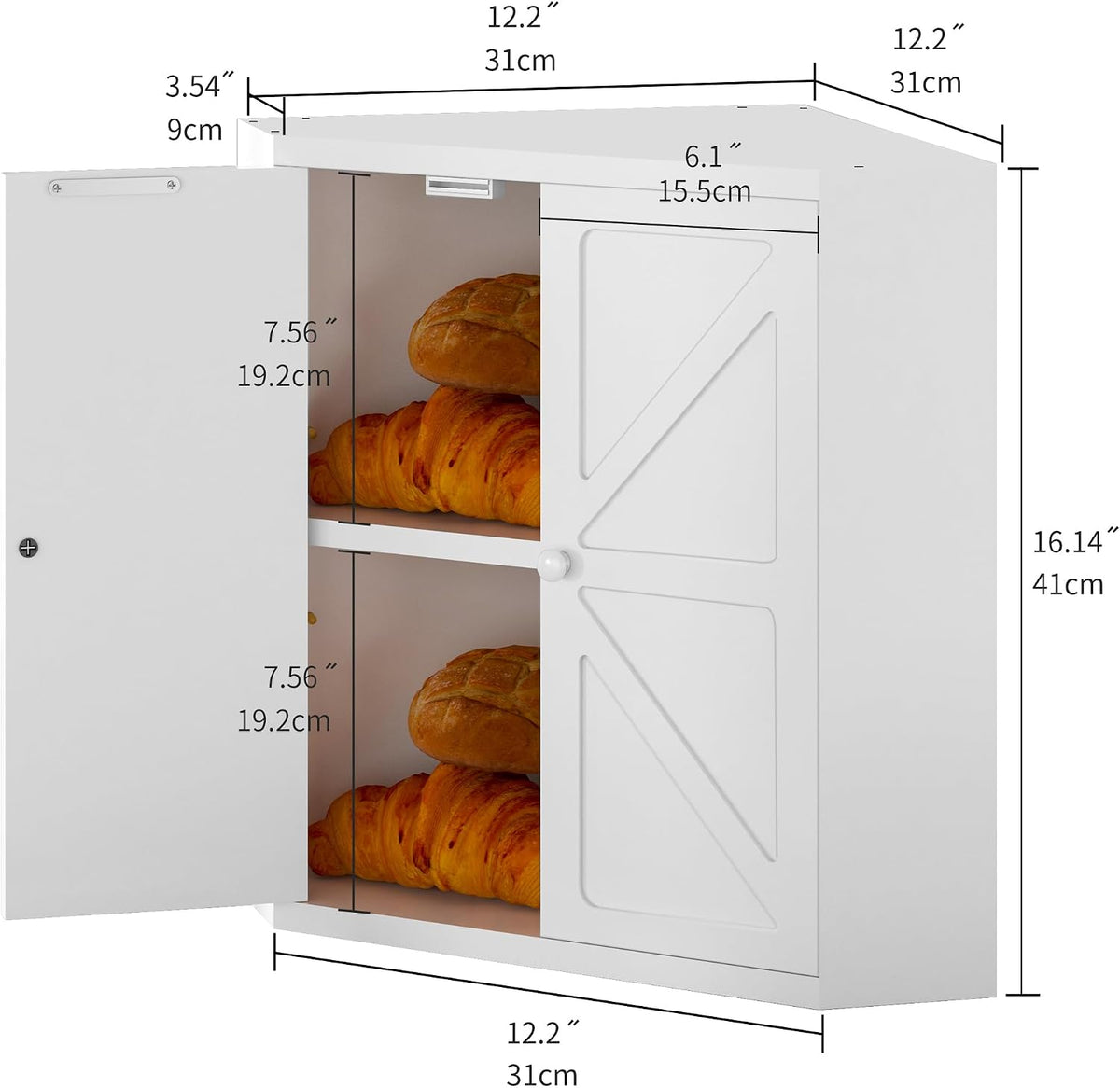 Corner Bread Box for Kitchen Countertop,Storage Container for Homemade Bread, Double Layer BreadBox, Large Capacity