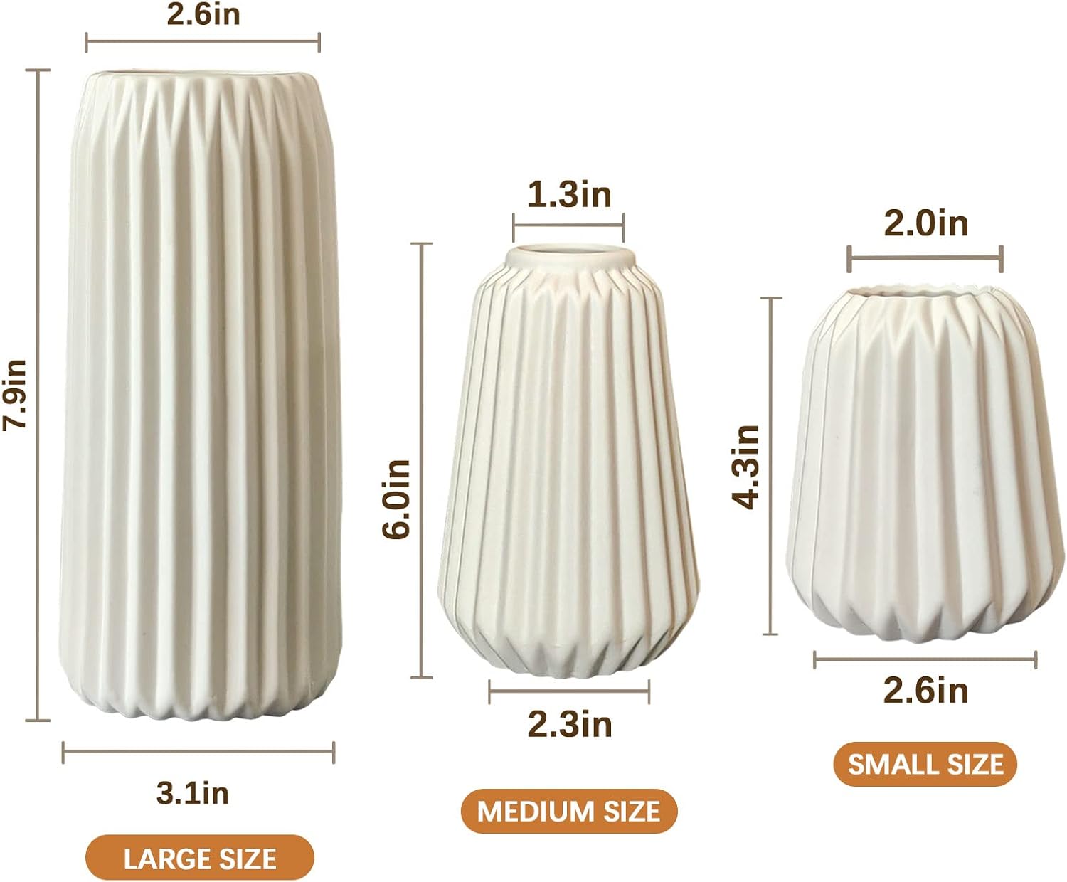 Ceramic Vases -White Vase for Modern Home Decor / White 3 Set / Set of 3