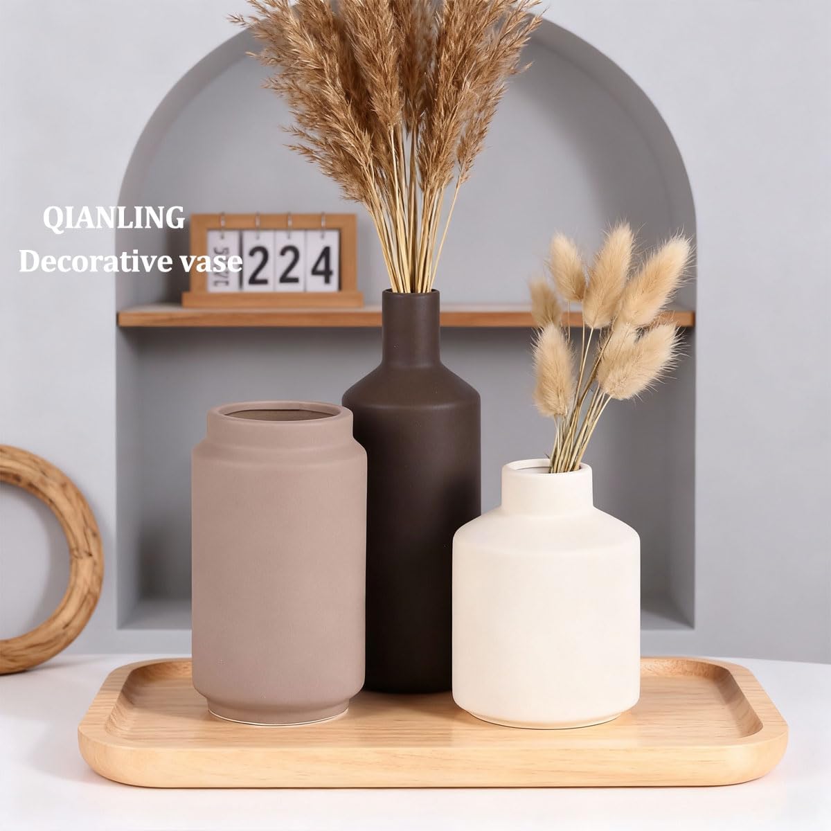 Ceramic Vase / Boho Decor Small Flower Vase / Multi Brown / Set of 3