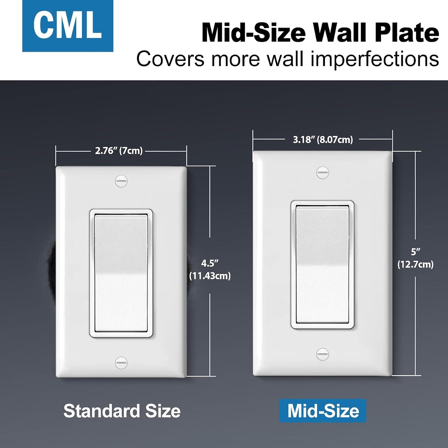 CML Mid-Size Decorator Wall Plates, 40 Pack Electrical Outlet Receptacle Covers, 1-Gang Switch Plates, Midway Size