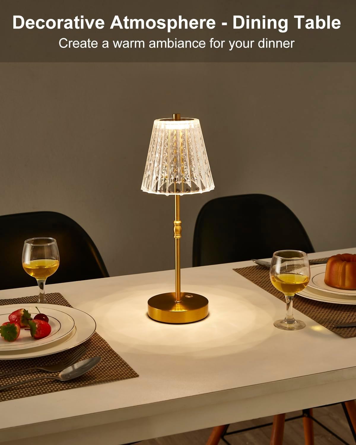 Cordless Crystal Lamp Battery Operated Touch Dimming 5000mAh Table Lamps | 3 Colors Modes, Rechargeable LED, Sepless