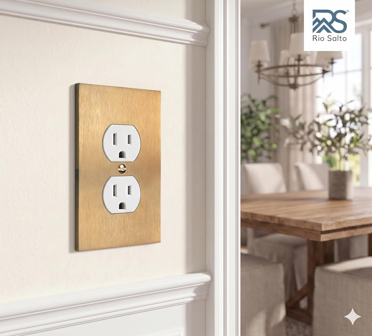 Rio Salto Duplex Outlet Covers Light Switch Plate Cover Receptacle Wall Plate Brushed Brass Gold Metal Outlet Cover