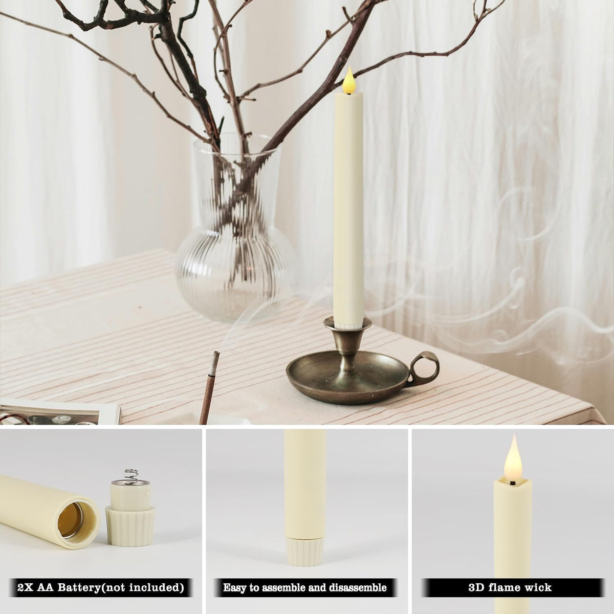 24-Pack Flameless Taper Candles, 9.25 Inch Battery Operated LED Candlesticks with Remote & Timer - Realistic Flickering