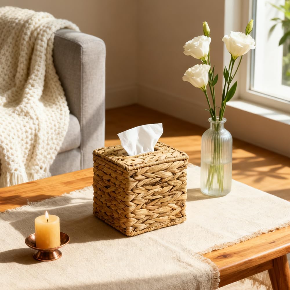 Natural Handmade Wicker Napkin Holder / Water Hyacinth Brown