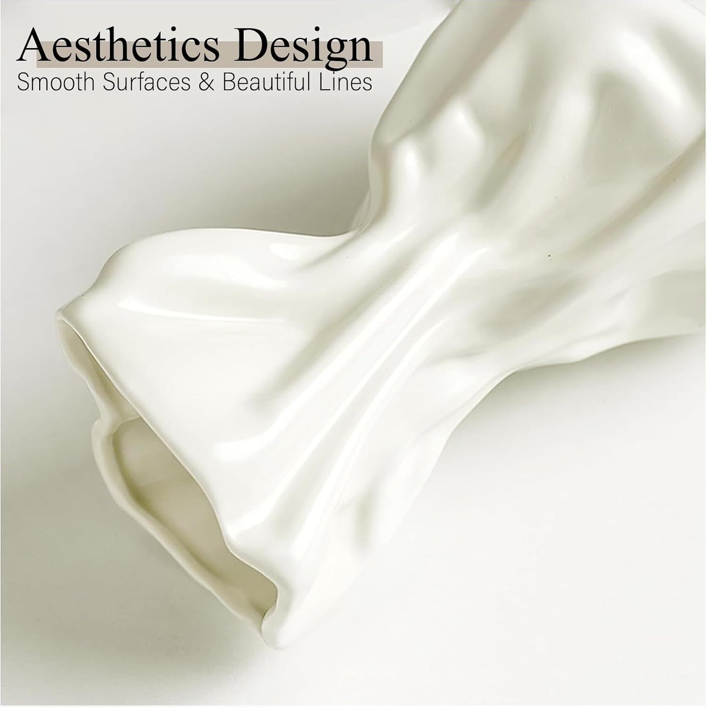 Irregular Flower Vase Modern Art Decorative Vase for Flowers / Cream Ceramic / Small / 6 Inch