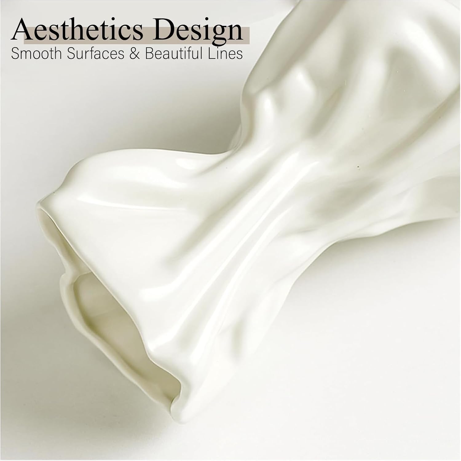 Irregular Flower Vase Modern Art Decorative Vase for Flowers / Cream Ceramic / Small / 6 Inch