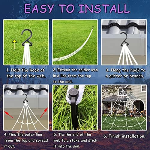 Spider Web Halloween Decorations Outdoor Lights, 125 Purple LED Light Up 16.4Ft Giant Spiderweb & 60" Large Spider & 22 Small Spiders & 20g Stretch Cobweb, 8 Modes Lighted Decor for Yard Outside
