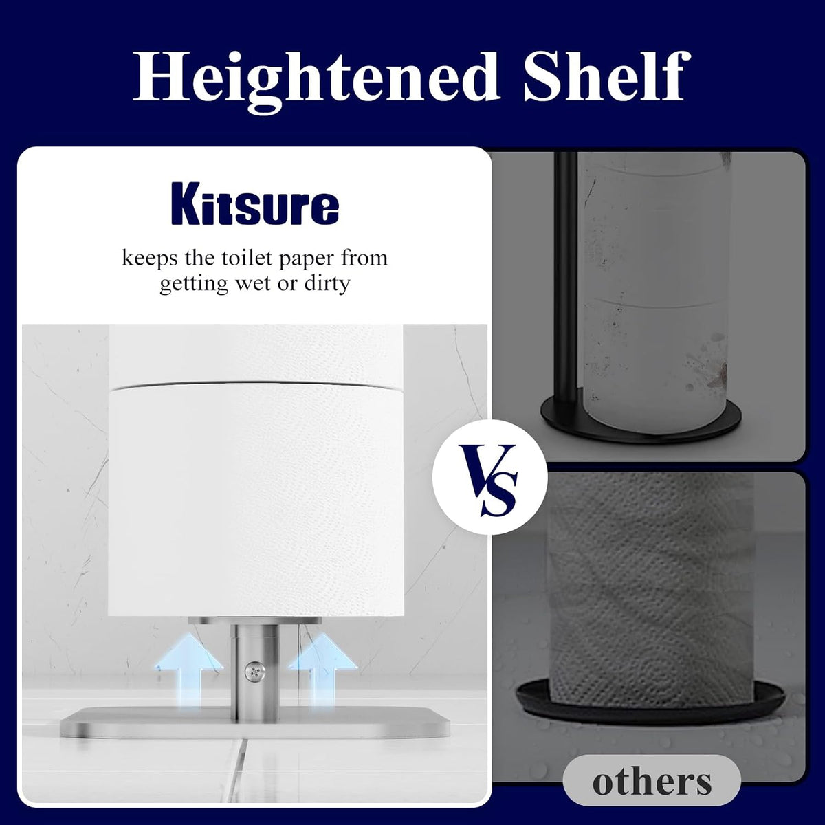 Kitsure Metal Toilet Paper Holder Free Standing, Medium, Silver | Rustproof Toilet Paper Stand for 4 Rolls, Bathroom