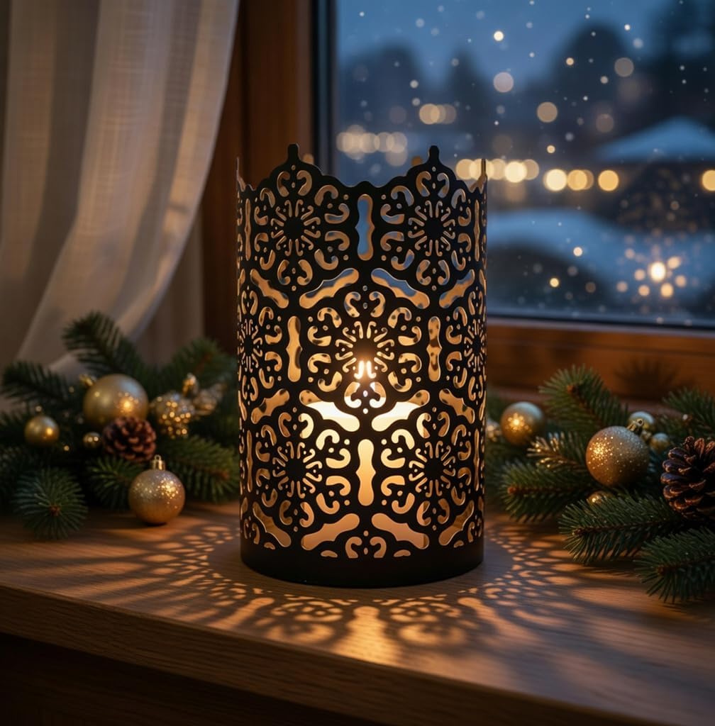 Hosley's Set of 2 Flower 7" High Cut Bronze Candle Holder & Lantern. Ideal for Use with Hosley Highly Scented Candles