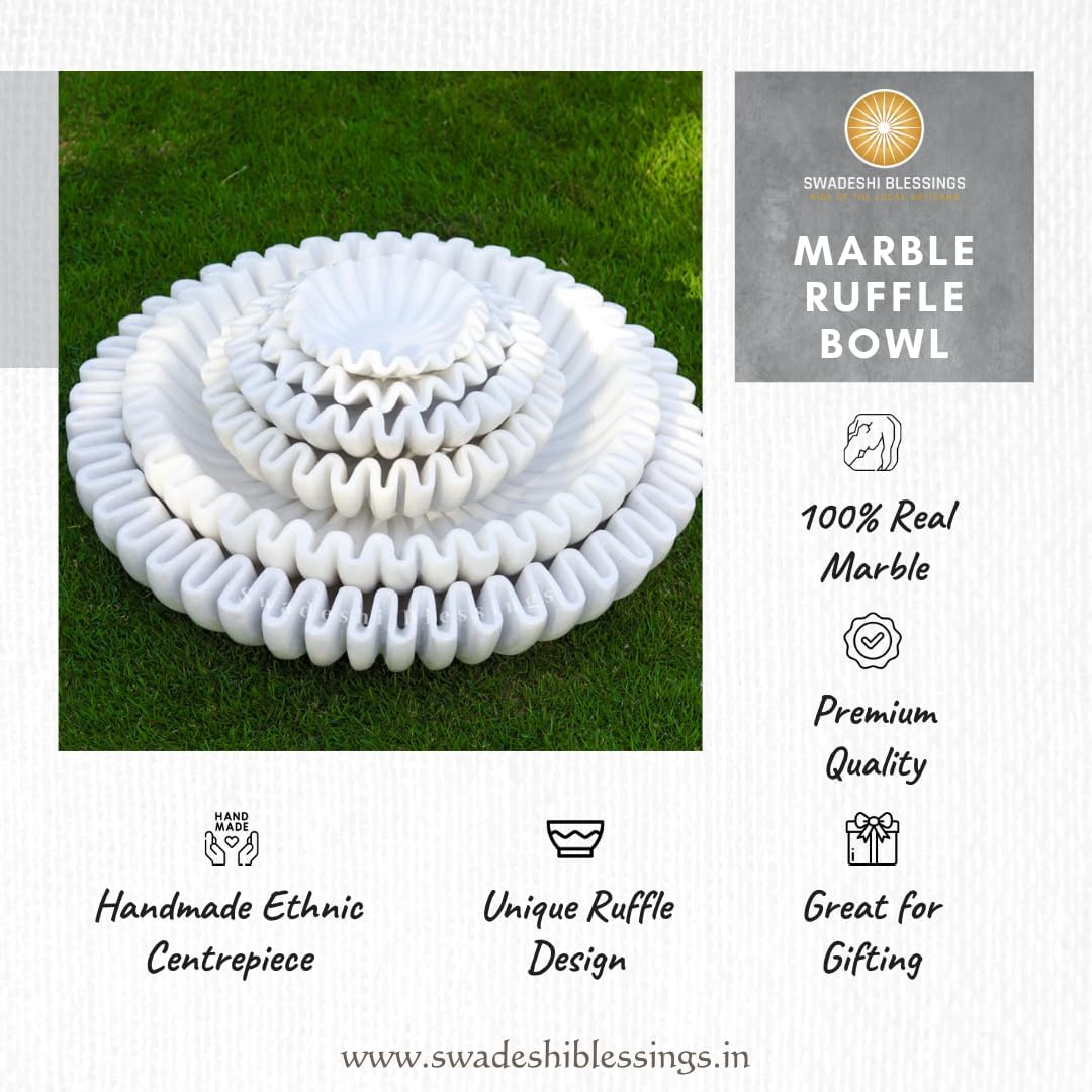 HandCrafted Marble Ruffle Bowl/Antique Scallop Bowl/Fruit Bowl/Vintage Ring / 6 Inches