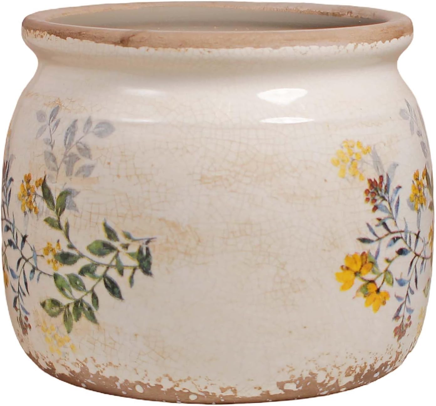Cottage Rustic Clay Ceramic Tabletop Flower Pots / Yellow Sage