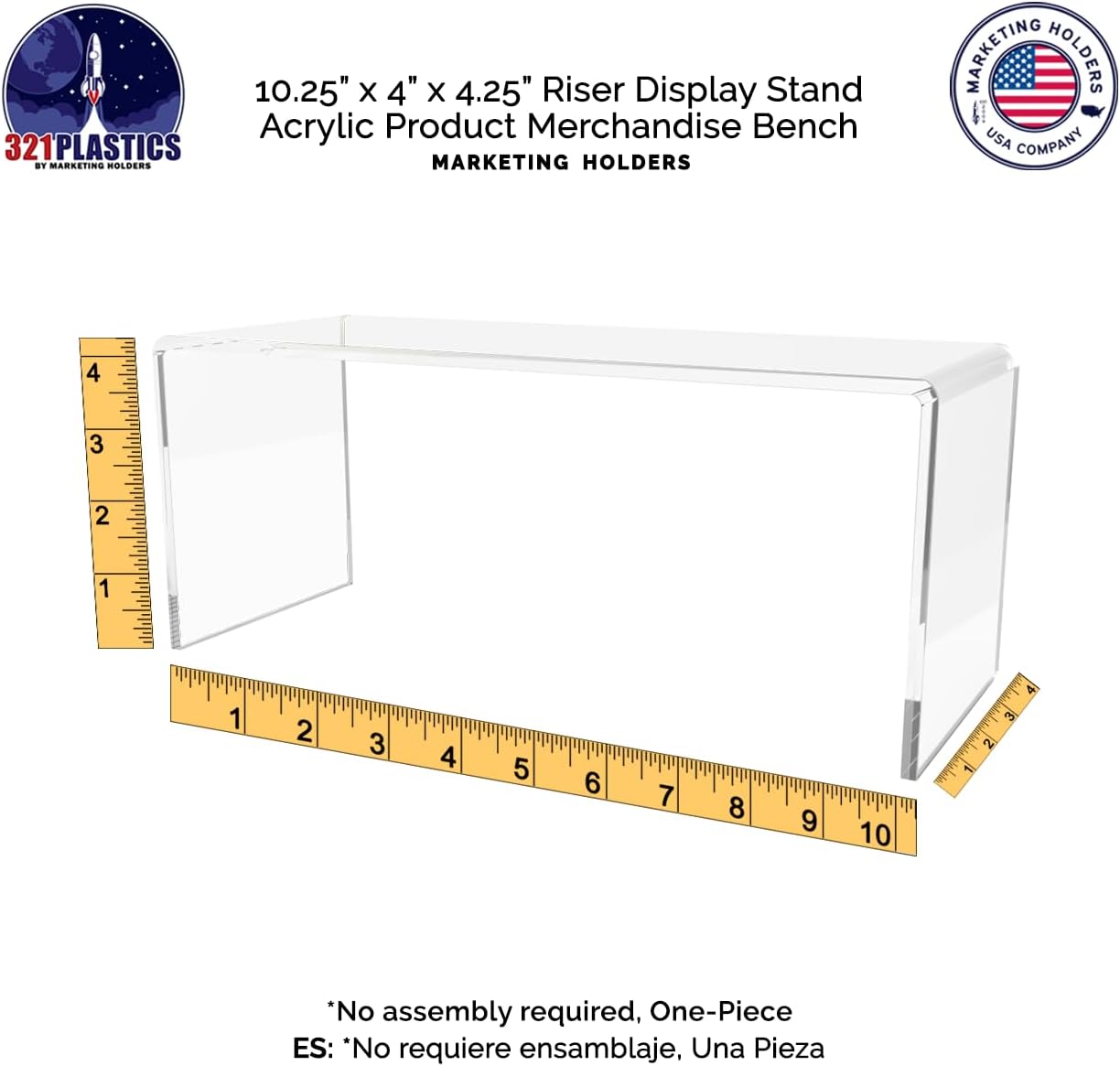 Marketing Holders 6 Pack Clear Acrylic Riser Display Stand 10 Inch Wide x 4 Inch Deep Merchandise Retail Showcase