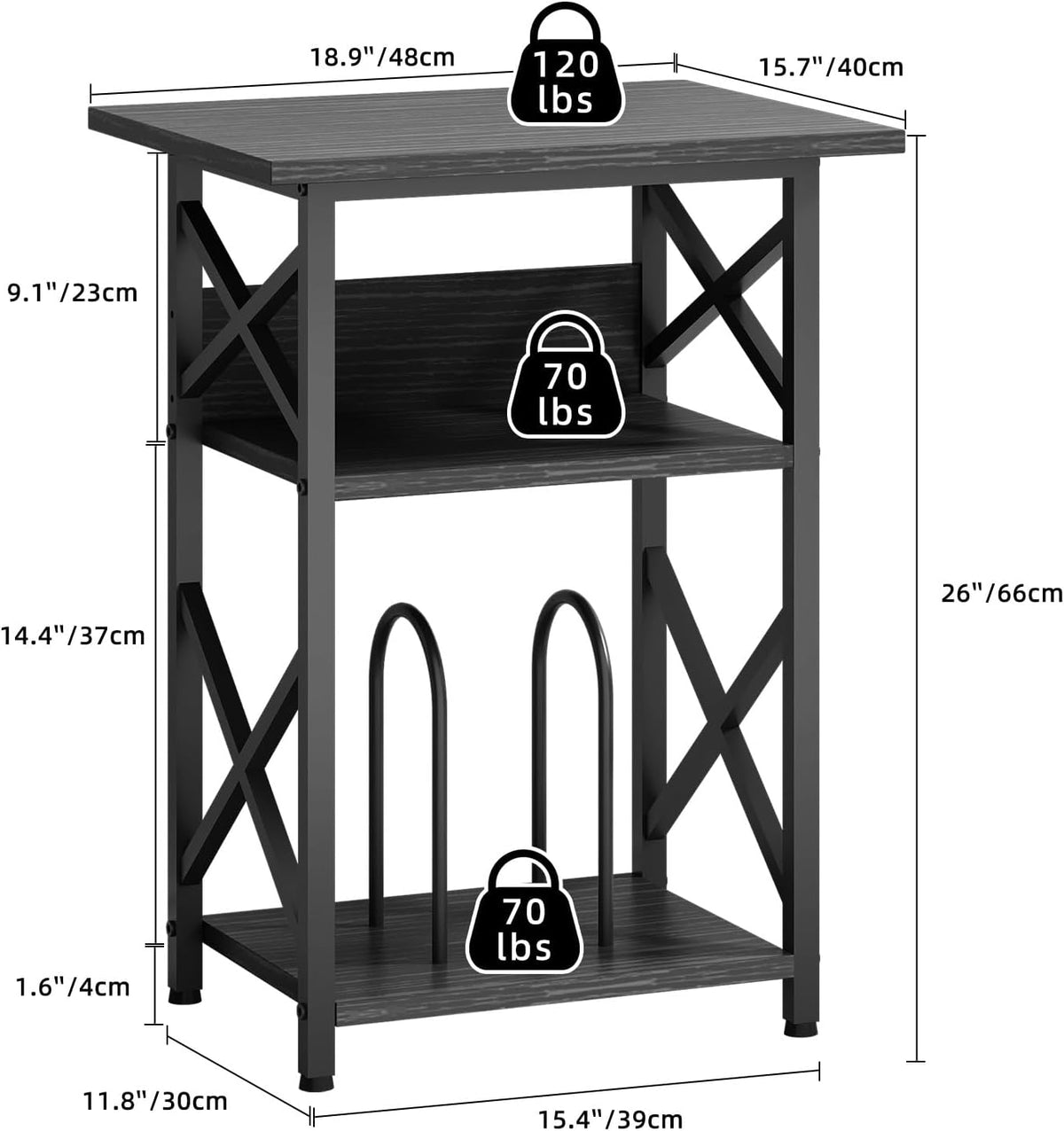 Record Player Stand with Large Desktop, Record Player Table with Vinyl Storage, 3 Tier End Table with Dividers