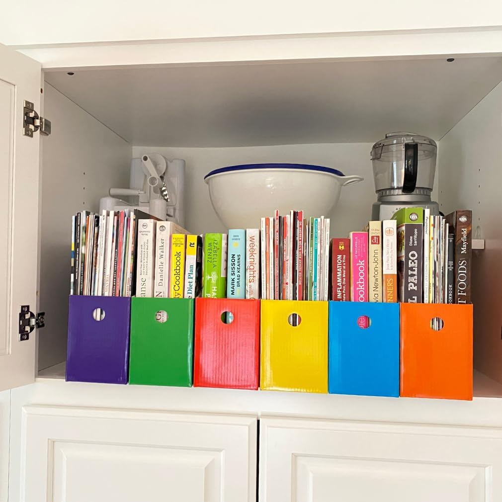 Evelots Magazine File Holder -Set of 6 Multi Color- Office Desk Organizer - Sturdy Cardboard - New Upgraded Double