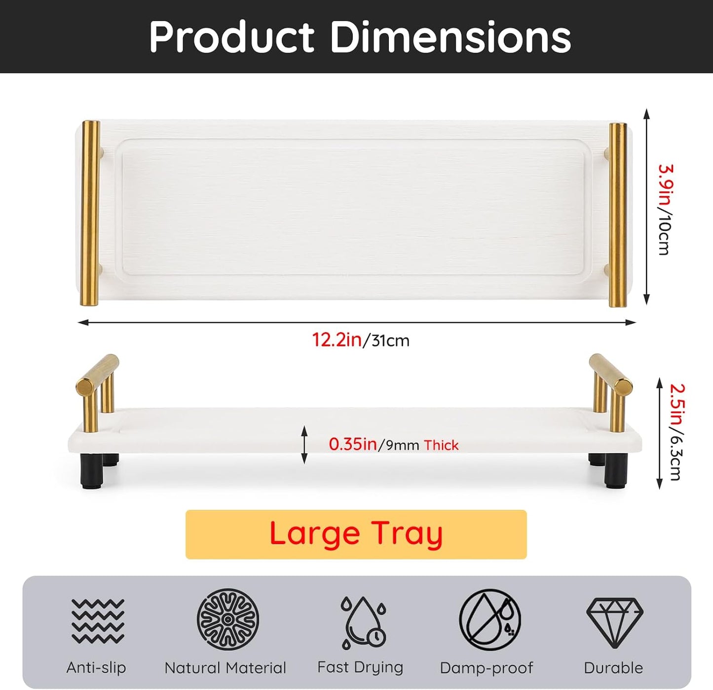 Stone Drying Tray / White-gold / 12.2 x 3.9 x 2.5